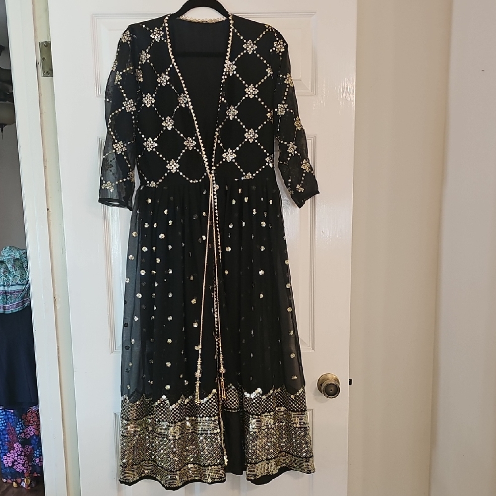 Elegant Black and Gold Women's Anarkali Dress